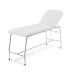 Lettino per visita medica fisso bianco, tubolare rotondo in acciaio cromato, schienale regolabile 0-60°, similpelle lavabile, 4 piedini regolabili, portata 180 kg