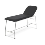 Lettino per visita medica fisso nero, tubolare rotondo in acciaio cromato, schienale regolabile 0-60°, similpelle lavabile, 4 piedini regolabili, portata 180 kg