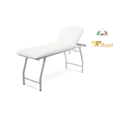 Lettino per visita medica fisso bianco, tubolare rettangolare in acciaio verniciato, piano 60 cm, schienale regolabile 0-60°, similpelle lavabile, portata 180 kg