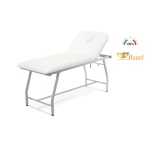 Lettino per fisioterapia bianco, tubolare rettangolare in acciaio verniciato, piano 75 cm con foro facciale, schienale regolabile 0-60°, similpelle lavabile, portata 180 kg