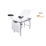 Lettino da visita ginecologica bianco a 3 sezioni con 2 snodi, reggicosce 360° regolabili, vaschetta raccogli liquidi inox, tubolare rettangolare ed ovale, portata 180 kg