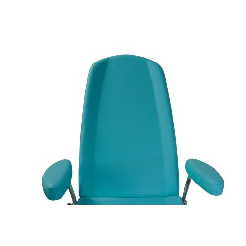 Poltrona multifunzione Rugy Prelievo turchese, per prelievi ematici ed emotrasfusioni, ecopelle ignifuga lavabile, 4 motori elettrici, Trendelenburg 15&deg;, seduta regolabile 52-92 cm, portata 200 kg