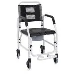 Sedia per doccia e WC fissa con 4 ruote - (Seduta 43,5 cm) - (Portata Max 100kg) Seduta e braccioli in PU - WC asportabile - Pedane ribaltabili