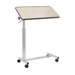 VASSOIO DA LETTO (NATURALE) SU RUOTE CON 1 PIANO INCLINABILE E LEVA PER SOLLEVAMENTO AUTOMATICO - H: 78-110 cm - Struttura in acciaio verniciato - Superficie in laminato antigraffio con bordo di contenimento