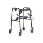 ROLLATOR PIEGHEVOLE IN ALLUMINIO VERNICIATO DA INTERNO – CON 2 LEVE – 2 RUOTE PIROETTANTI CON BLOCCO – 2 RUOTE FISSE CON FRENI - CON IMPUGNATURE IMBOTTITE ANATOMICHE - REGOLABILE IN ALTEZZA OGNI 2,5 CM - SEDILE RIBALTABILE