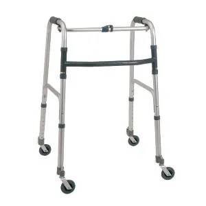 DEAMBULATORE PIEGHEVOLE IN ALLUMINIO CON 4 RUOTE PIROETTANTI - ALTEZZA REGOLABILE 82,5-100 cm - PORTATA MAX 130 kg - MANOPOLE IMBOTTITE - CON PULSANTE - IN ALLUMINIO