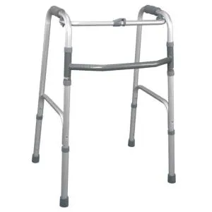 DEAMBULATORE PIEGHEVOLE CON PULSANTE - ALTEZZA REGOLABILE da 65 a 75 cm - PORTATA MAX 130 kg - CON 4 PUNTALI IN GOMMA E MANOPOLE IMBOTTITE - IN ALLUMINIO ANODIZZATO