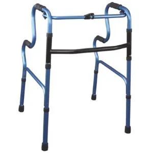 DEAMBULATORE PIEGHEVOLE CON DOPPIO LIVELLO DI IMPUGNATURA - ALTEZZA REGOLABILE 50-70 oppure 79-96 cm - PORTATA MAX 130 kg - 4 PUNTALI IN GOMMA ANTISCIVOLO CON MANOPOLE IMBOTTITE - CON PULSANTE - IN ALLUMINIO