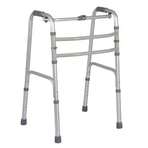 DEAMBULATORE PIEGHEVOLE CON FUNZIONE FISSA OD OSCILLANTE E CHIUSURA CON PULSANTE - ALTEZZA REGOLABILE 85-103 cm - PORTATA MAX 130 kg - CON MANOPOLE IMBOTTITE E PUNTALI IN GOMMA ANTISCIVOLO - IN ALLUMINIO ANODIZZATO