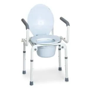 COMODA CON BRACCIOLI RIBALTABILI E PUNTALI ANTISCIVOLO - 4 FUNZIONI IN UNA - CON SECCHIO, (Altezza seduta regolabile da 40 a 58 cm) - DIMENSIONI L. 46÷53 x P.40 x H. 60÷78 cm - Portata max: 130 kg