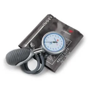 SFIGMOMANOMETRO AD ANEROIDE MODELLO PALMARE CON 2 TUBI E VALVOLA DI RILASCIO A BOTTONE - BRACCIALE IN NYLON CON CHIUSURA A VELCRO