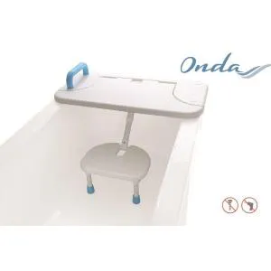 SEDILE/TAVOLA PER VASCA DA BAGNO IN POLIETILENE IN PE - SEDUTA RIBALTABILE - STRUTTURA IN ALLUMINIO VERNICIATO - DOTATO DI MANIGLIA E FERMI ANTISCIVOLO
