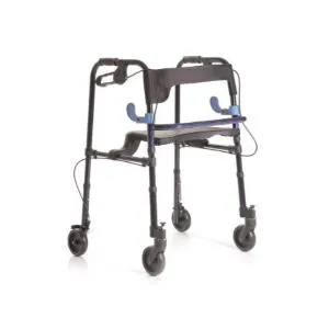 ROLLATOR PIEGHEVOLE IN ALLUMINIO VERNICIATO DA INTERNO – CON 2 LEVE – 2 RUOTE PIROETTANTI CON BLOCCO – 2 RUOTE FISSE CON FRENI - CON IMPUGNATURE IMBOTTITE ANATOMICHE - REGOLABILE IN ALTEZZA OGNI 2,5 CM - SEDILE RIBALTABILE