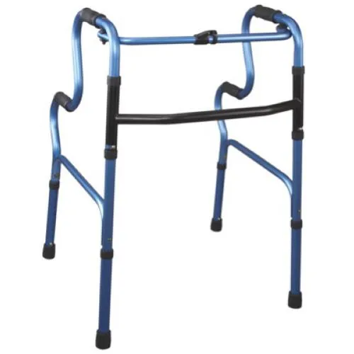 DEAMBULATORE PIEGHEVOLE CON DOPPIO LIVELLO DI IMPUGNATURA - ALTEZZA REGOLABILE 50-70 oppure 79-96 cm - PORTATA MAX 130 kg - 4 PUNTALI IN GOMMA ANTISCIVOLO CON MANOPOLE IMBOTTITE - CON PULSANTE - IN ALLUMINIO
