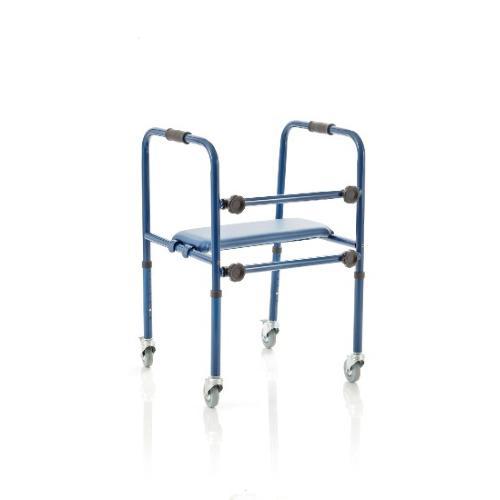 DEAMBULATORE PIEGHEVOLE E SMONTABILE, CON 4 RUOTE PIROETTANTI(2 autobloccanti) E SEDILE IN GOMMAPIUMA - ALTEZZA REGOLAIBLE 76-91 cm - PORTATA MAX 130 kg - CON MANOPOLE IMBOTTITE E RUOTE POSTERIORI AUTOFRENANTI - IN ALLUMINIO