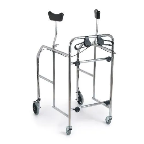 DEAMBULATORE SMONTABILE CON APPOGGIO SOTTOASCELLARE - 2 RUOTE CON FRENI + 2 PIROETTANTIANTERIORI - REGOLABILE IN ALTEZZA - PORTATA 130 kg - IN ACCIAIO VERNICIATO