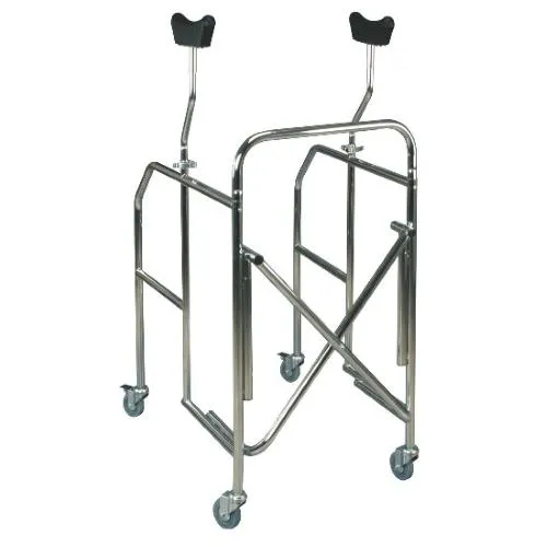 DEAMBULATORE PIEGHEVOLE CON APPOGGIO SOTTOASCELLARE - 4 RUOTE PIROETTANTI (2 CON FRENI) - ALTEZZA REGOLABILE 117-135 cm - PORTATA MAX 130 kg - IN ACCIAIO CROMATO