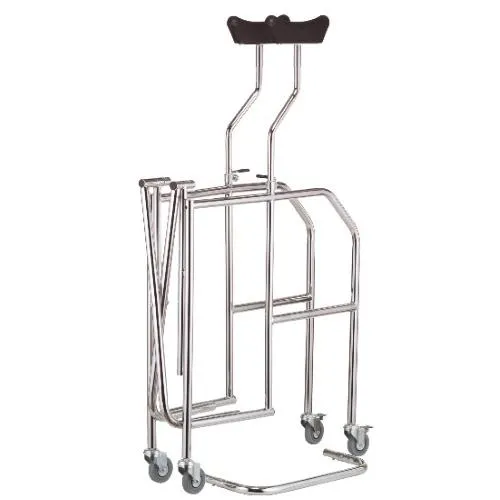 DEAMBULATORE PIEGHEVOLE CON APPOGGIO SOTTOASCELLARE - 4 RUOTE PIROETTANTI (2 CON FRENI) - ALTEZZA REGOLABILE 117-135 cm - PORTATA MAX 130 kg - IN ACCIAIO CROMATO