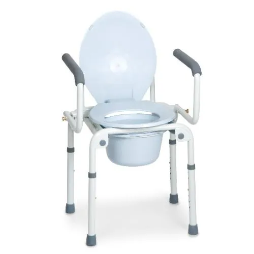 COMODA CON BRACCIOLI RIBALTABILI E PUNTALI ANTISCIVOLO - 4 FUNZIONI IN UNA - CON SECCHIO, (Altezza seduta regolabile da 40 a 58 cm) - DIMENSIONI L. 46÷53 x P.40 x H. 60÷78 cm - Portata max: 130 kg