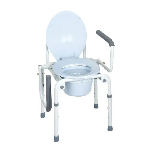 COMODA CON BRACCIOLI RIBALTABILI E PUNTALI ANTISCIVOLO - 4 FUNZIONI IN UNA - CON SECCHIO, (Altezza seduta regolabile da 40 a 58 cm) - DIMENSIONI L. 46÷53 x P.40 x H. 60÷78 cm - Portata max: 130 kg