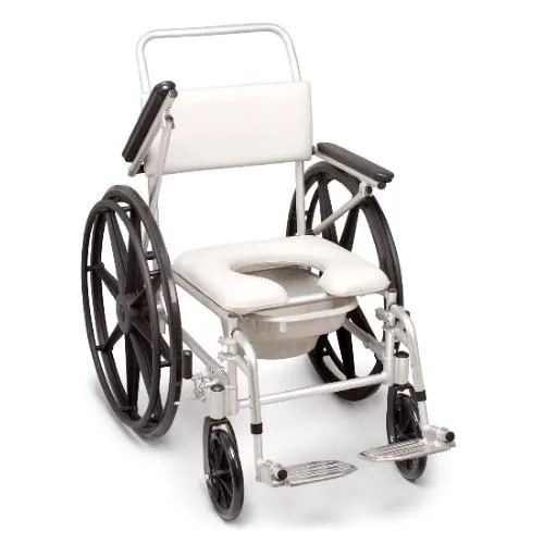 COMODA (seduta 41cm - LARGHEZZA 65) AD AUTOSPINTA PER WC E DOCCIA IN ALLUMINIO CON BRACCIOLI RIBALTABILI E PEDANE RIBALTABILI, ESTRAIBILI E REGOLABILI IN LUNGHEZZA