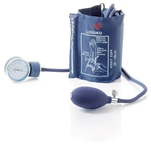 SFIGMOMANOMETRO AD ANEROIDE (senza fonendoscopio) - CASSA IN LEGA LEGGERA VERNICIATA BLU - MONOPALLA CON VALVOLA DI RITEGNO A SFERA - BRACCIALE IN NYLON CON CHIUSURA A VELCRO - LATEX FREE -