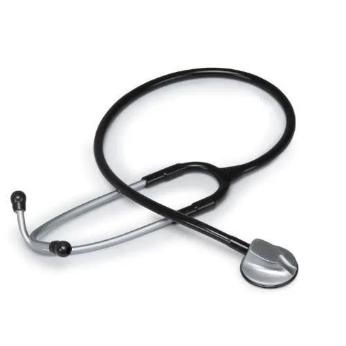 FONENDOSCOPIO (Tubo nero) CON TESTA PIATTA ANATOMICA IN ZINCO E ARCHETTO BIAURICOLARE IN ACCIAIO INOX - ANELLO ANTIFREDDO - LATEX FREE - COMPRESO NEL PREZZO KIT DI RICAMBIO MEMBRANA E 4 AURICOLARI