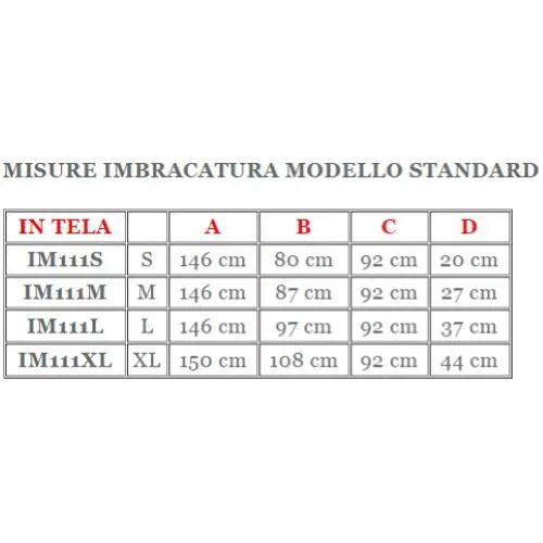 Imbracatura standard in tela, con poggiatesta, taglia L, portata max 250 kg, tessuto poliestere in tela.