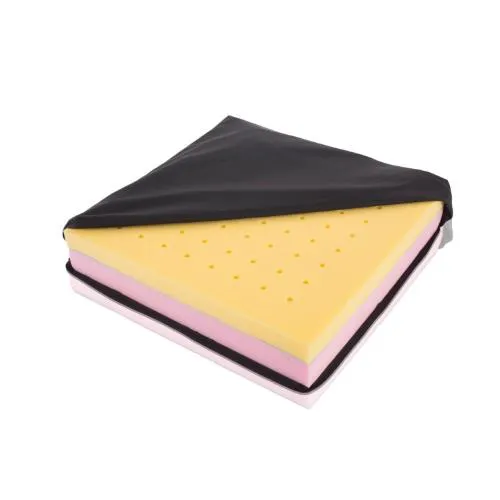 CUSCINO ANTIDECUBITO (42 x 42 x 7h cm) SCHIUMA VISCOELASTICA FORATA E BASE PORTANTE CON RIVESTIMENTO IN MATERIALE TECNICO TRASPIRANTE AMOVIBILE CON ZIP
