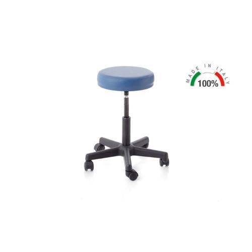 SGABELLO GIREVOLE CON BASE IN PLASTICA (COLORE SEDUTA BIANCO) - PISTONE A VITE 140MM - Elevabile in altezza H: 42÷56 cm - Sedile di Ø 32cm
