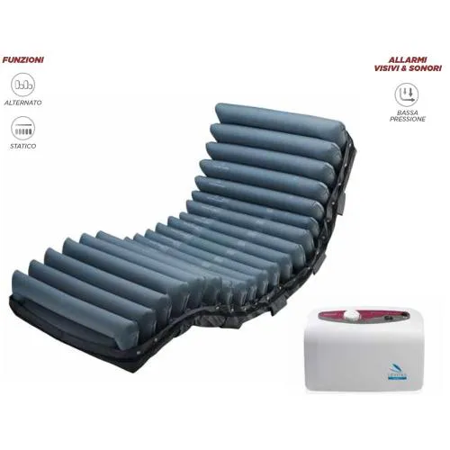 DOMUS 3 - KIT ANTIDECUBITO A CICLO ALTERNATO E STATICO - A 2 VIE - Materasso Nylon® + TPU traspirante/ impermeabile (200 x 90 x 20,3 h cm) 20 ELEMENTI INTERCAMBIABILI E COMPRESSORE CON REGOLAZIONE - PER PIAGHE DA DECUBITO FINO AL III STADIO