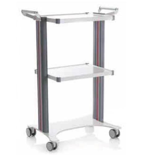 CARRELLO POLIFUNZIONALE (Misure 73 x 50 x H. 100 cm) 2 COLONNE IN ALLUMINIO (Bianche), 2 RIPIANI (40 x 50 cm) E MANIGLIE - ACCIAIO VERNICIATO - (Ruote anteriori di Ø 75 mm, ruote posteriori di Ø 75 mm con freno)