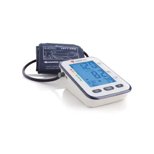 SFIGMOMANOMETRO AUTOMATICO (Parlante) DIGITALE DA TAVOLO CON MAXI DISPLAY LCD (4,8") RETROILLUMINATO E BRACCIALE CON CHIUSURA A VELCRO - RILEVAMENTO PRESSIONE E BATTITO CARDIACO CON LETTURA VOCALE (Lingua: Italiano) PORTA USB - MEMORIE PER 2 UTENTI