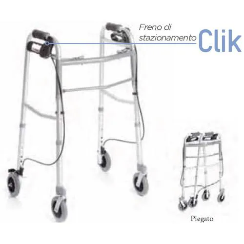 DEAMBULATORE PIEGHEVOLE IN ALLUMINIO CON 4 RUOTE E FRENO AZIONABILE A MANO - ALTEZZA REGOLABILE 80-98 cm - PORTATA MAX 130 kg - MANOPOLE IMBOTTITE