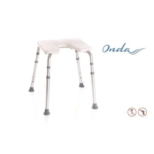 SEDILE PER DOCCIA CON SEDUTA AD U IN HDPE (Polietilene) - SENZA SCHIENALE - Dimensioni 50 x 46 - Seduta 48 x 33 cm - ALTEZZA REGOLABILE H 41÷53,7 cm - Peso max supportato 110 kg