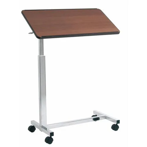 VASSOIO DA LETTO SU RUOTE CON 1 PIANO INCLINABILE E MOLLA PER SOLLEVAMENTO AUTOMATICO - H: 78-110 cm - COLORE MARRONE - STRUTTURA IN ACCIAIO CROMATO