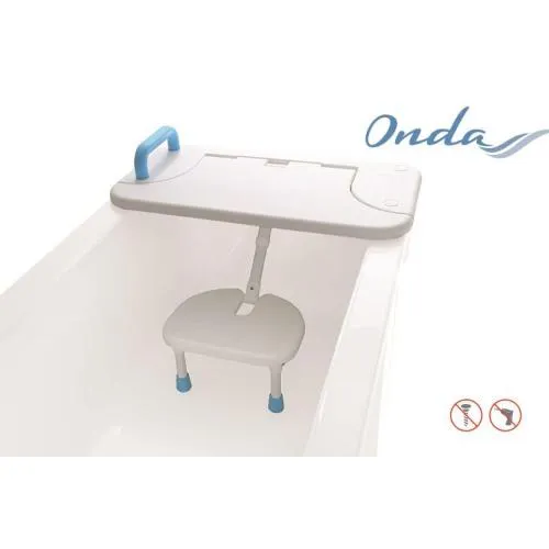 SEDILE/TAVOLA PER VASCA DA BAGNO IN POLIETILENE IN PE - SEDUTA RIBALTABILE - STRUTTURA IN ALLUMINIO VERNICIATO - DOTATO DI MANIGLIA E FERMI ANTISCIVOLO