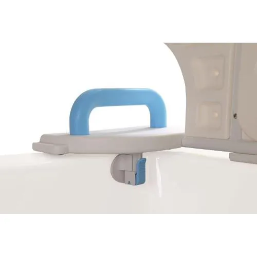 SEDILE/TAVOLA PER VASCA DA BAGNO IN POLIETILENE IN PE - SEDUTA RIBALTABILE - STRUTTURA IN ALLUMINIO VERNICIATO - DOTATO DI MANIGLIA E FERMI ANTISCIVOLO