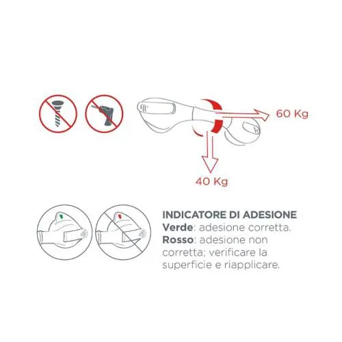 MANIGLIA A VENTOSA 36 cm - FACILI E VELOCI DA MONTARE - UTILIZZABILI SIA ORIZZONTALMENTE CHE VERTICALMENTE - IDEALE PER PERSONE CON DIFFICOLTA' NELL'ALZARSI E SEDERSI SUL WC