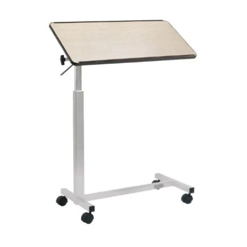 VASSOIO DA LETTO (NATURALE) SU RUOTE CON 1 PIANO INCLINABILE E LEVA PER SOLLEVAMENTO AUTOMATICO - H: 78-110 cm - Struttura in acciaio verniciato - Superficie in laminato antigraffio con bordo di contenimento