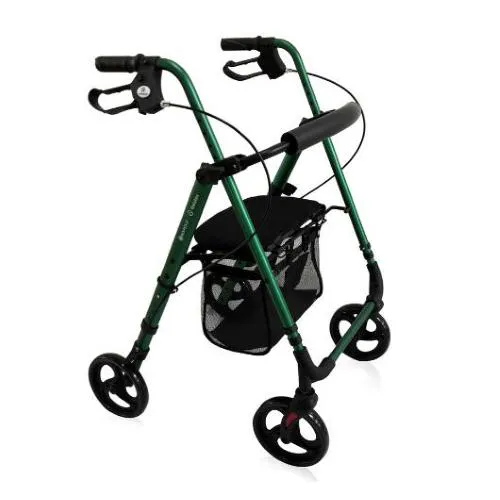 ROLLATOR PIEGHEVOLE IN ALLUMINIO ULTRALEGGERO - PESO 7,4 KG - Dimensione seduta: 37×24 cm - Schienale ribaltabile ed estraibile - Seduta rigida con rivestimento morbido asportabile - Seduta regolabile in altezza - Cestino in tessuto -