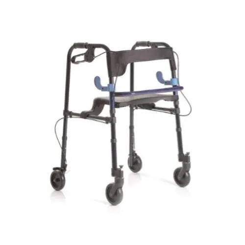 ROLLATOR PIEGHEVOLE IN ALLUMINIO VERNICIATO DA INTERNO – CON 2 LEVE – 2 RUOTE PIROETTANTI CON BLOCCO – 2 RUOTE FISSE CON FRENI - CON IMPUGNATURE IMBOTTITE ANATOMICHE - REGOLABILE IN ALTEZZA OGNI 2,5 CM - SEDILE RIBALTABILE