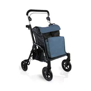 ROLLATORE PER SHOPPING (BLU) - Borsa anteriore con tasca termica - Portaoggetti posteriore - Portabastone e portabottiglia - Regolabile in altezza - Freno di stazionamento - Facile da chiudere