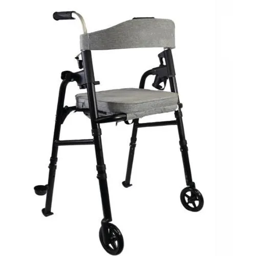 ROLLATOR PIEGHEVOLE PER USO INTERNO - STRUTTURA PORTANTE IN ACCIAIO - GAMBE E MANIGLIA SPINTA IN ALLUMINIO - Maniglie morbide regolabili in altezza - Portabastone e portabottiglia - Gambe regolabili in altezza - 2 puntali e 2 ruote direzionali