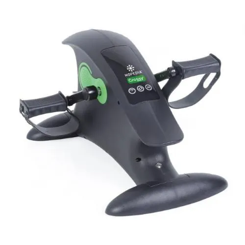 PEDALIERA ELETTRICA ATTIVA/PASSIVA - ARTI SUPERIORI E INFERIORI - 15 livelli d’intensità (9 passivi + 6 attivi) - Display LCD - Telecomando - Cinturino incluso - Pedali ergonomici - Adatta alla riabilitazione post-traumatica e fisioterapica