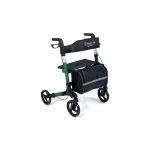 ROLLATORE (VERDE) RICHIUDIBILE E PIEGHEVOLE IN ALLUMINIO - 4 RUOTE IN PVC - SEDUTA IN TESSUTO - BORSA PORTA OGGETTI TRASFORMABILE IN BORSA PER IL TRASPORTO