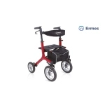 ROLLATOR PIEGHEVOLE IN ALLUMINIO VERNICIATO – COLORE ROSSO - 4 RUOTE PNEUMATICHE - RUOTA ANTERIORE Ø 30 CM - SCHIENALE IMBOTTITO - BORSA PORTAOGGETTI - PORTABASTONE