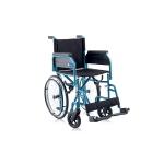 Carrozzina leggera pieghevole ad autospinta, seduta 40 cm, colore blu, larghezza 58 cm: leggero pieghevole ad autospinta, telaio in alluminio verniciato a crociera singola, ruote posteriori diametro 50 cm con freno in alluminio, braccioli estraibili.