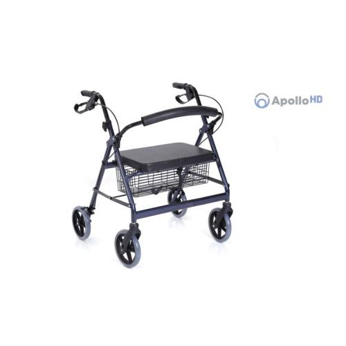 Rollator pieghevole in acciaio verniciato a 4 ruote - Apollo HD, seduta imbottita 46 cm, portata max 200 kg.
