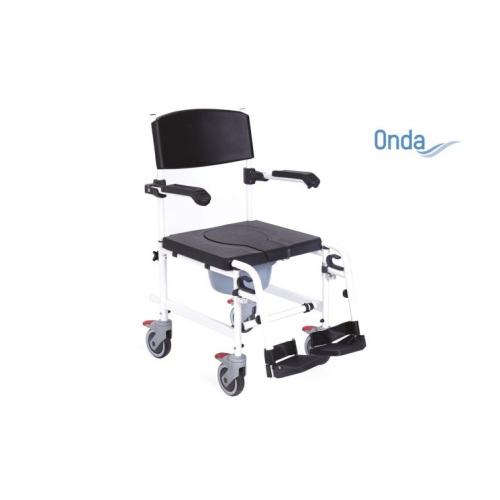 Sedia comoda per WC e doccia su ruote, imbottitura in PU, smontabile, Serie Onda, seduta 40 cm. Portata max 136 kg.